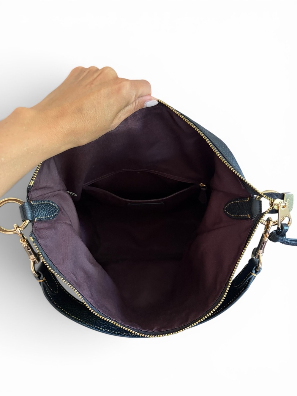 Coach Pennie Black Pebbled Leather Shoulder Hobo Bag with Gold Hardware - Picture 15 of 16